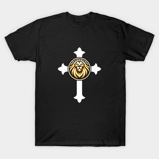 Lion Of Judah on the Cross Christian Logo T-Shirt by CrossAndCrown